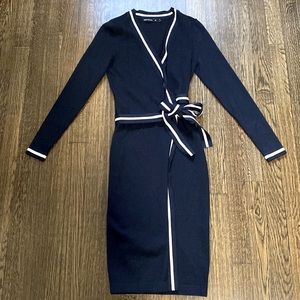 Karen Millen Navy Midi Sweater Dress with White Trim